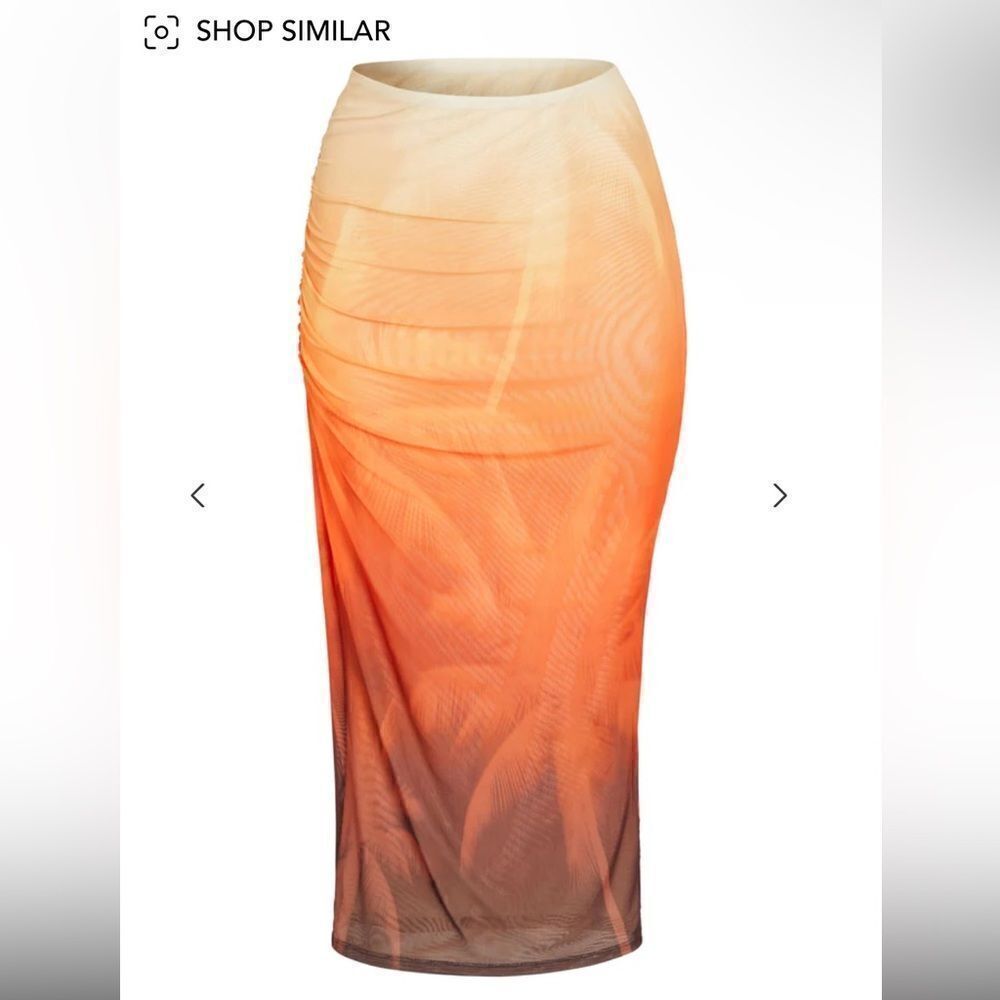SER.O.YA Nia Mesh Midi Skirt in Sunset Palm resort beach summer Revolve S